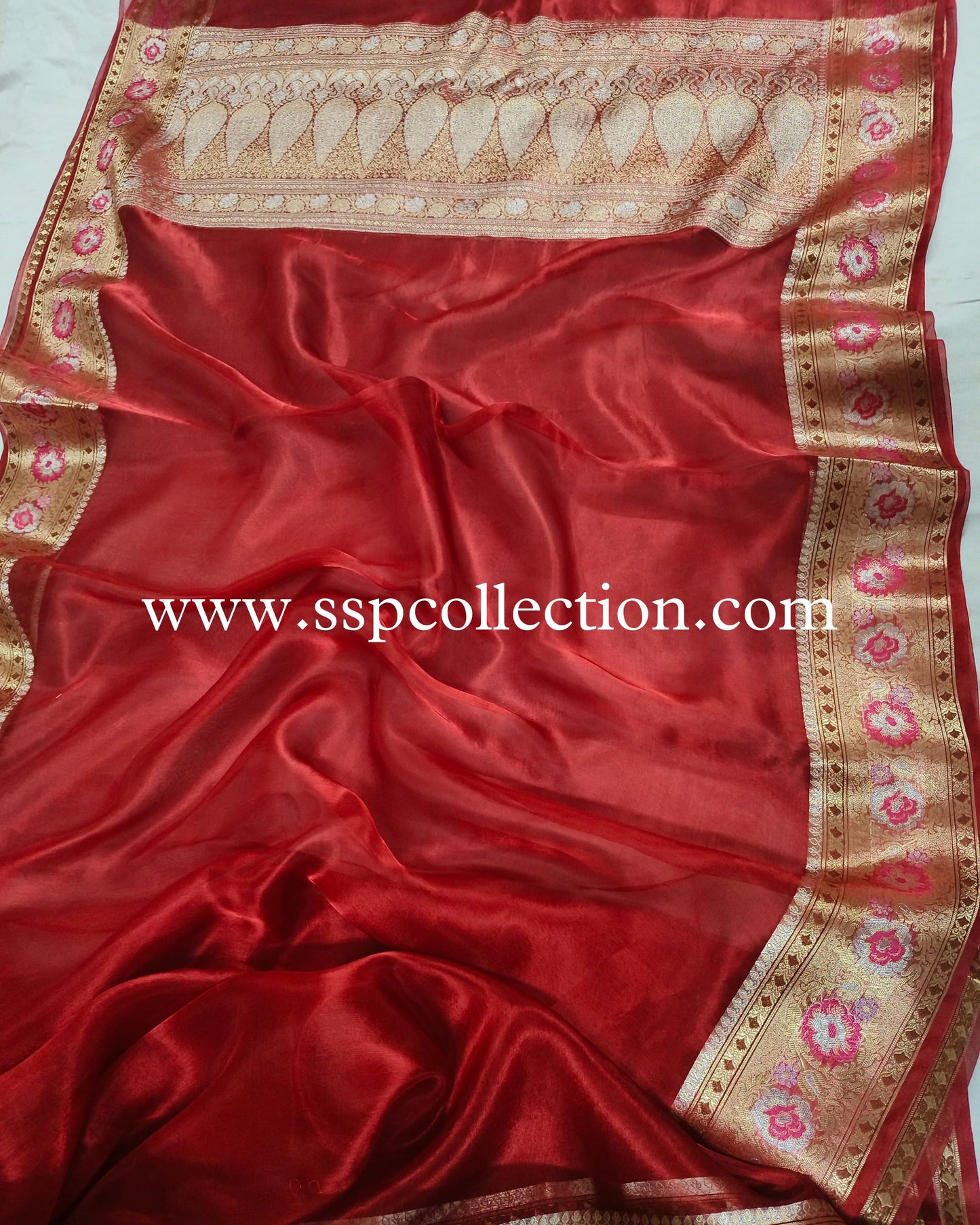 Red Paithani Pure Tissue Silk Banarasi Saree