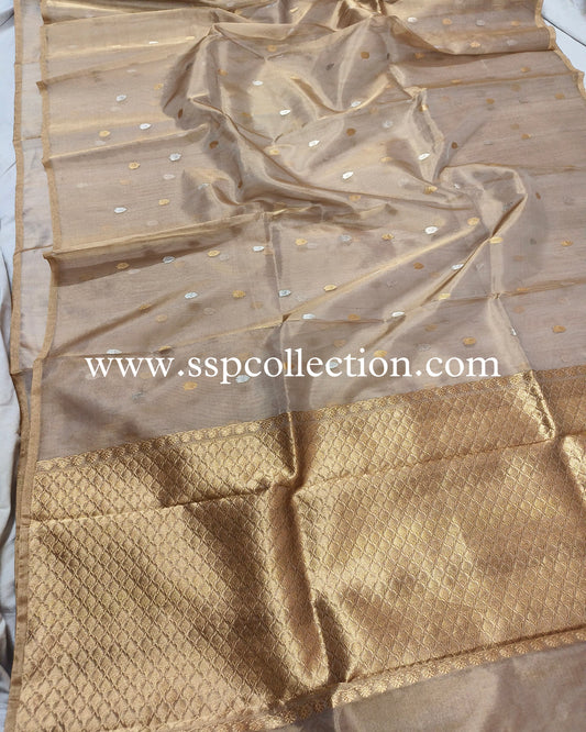 Beige-Gold Pure Tissue Silk Banarasi Saree