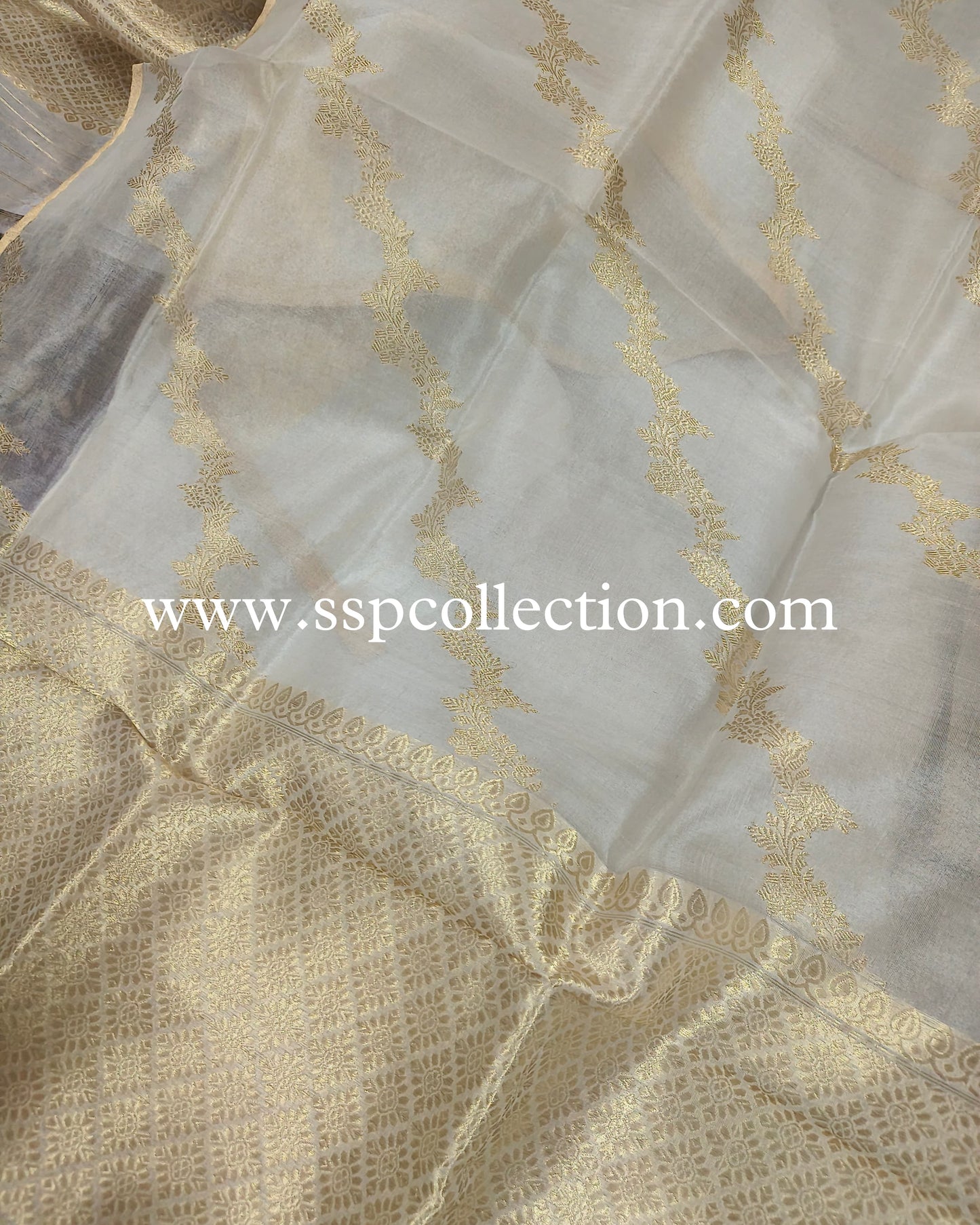 White Pure Kora Silk Banarasi Dupatta