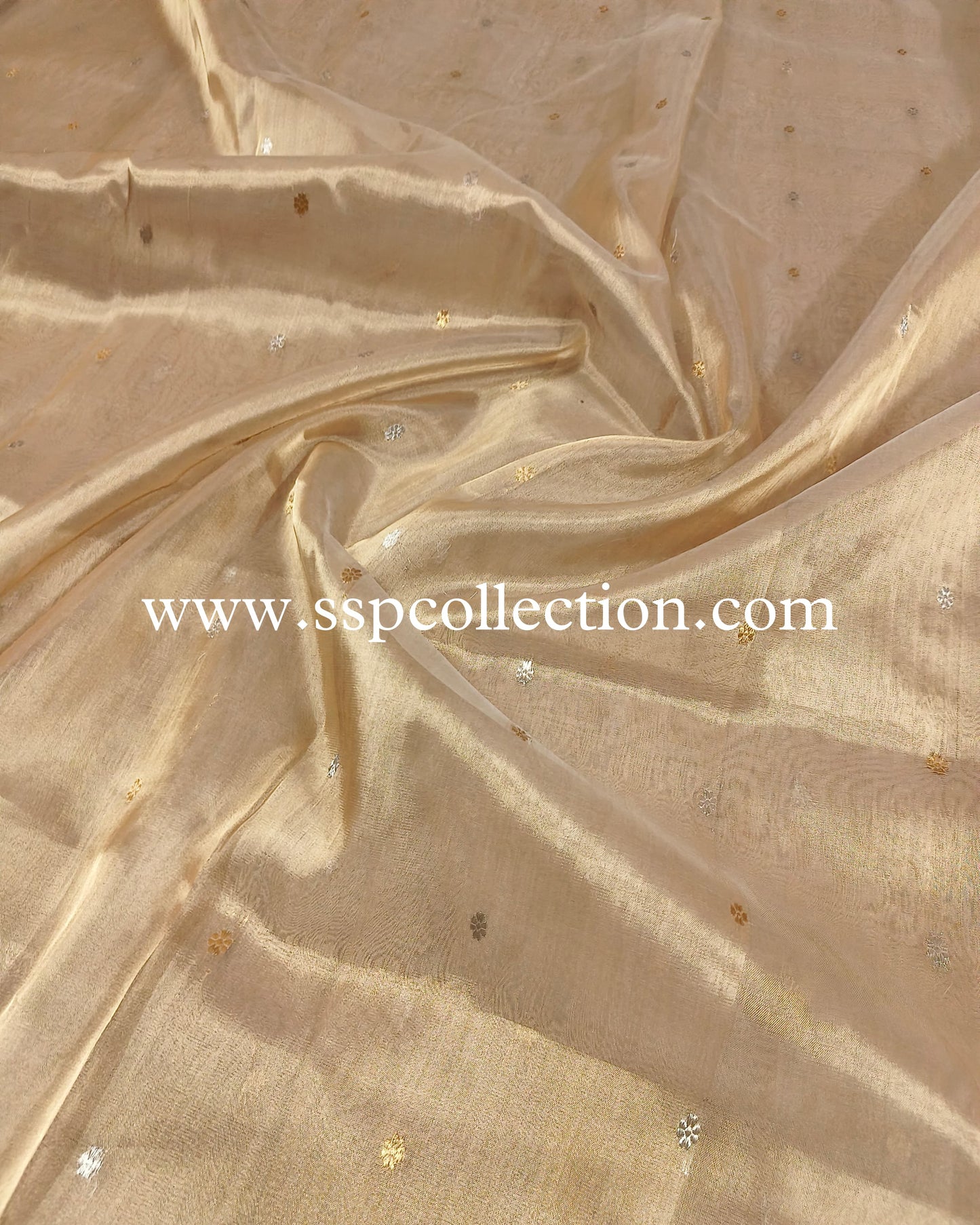 Gold Pure Tissue Silk Banarasi Fabric