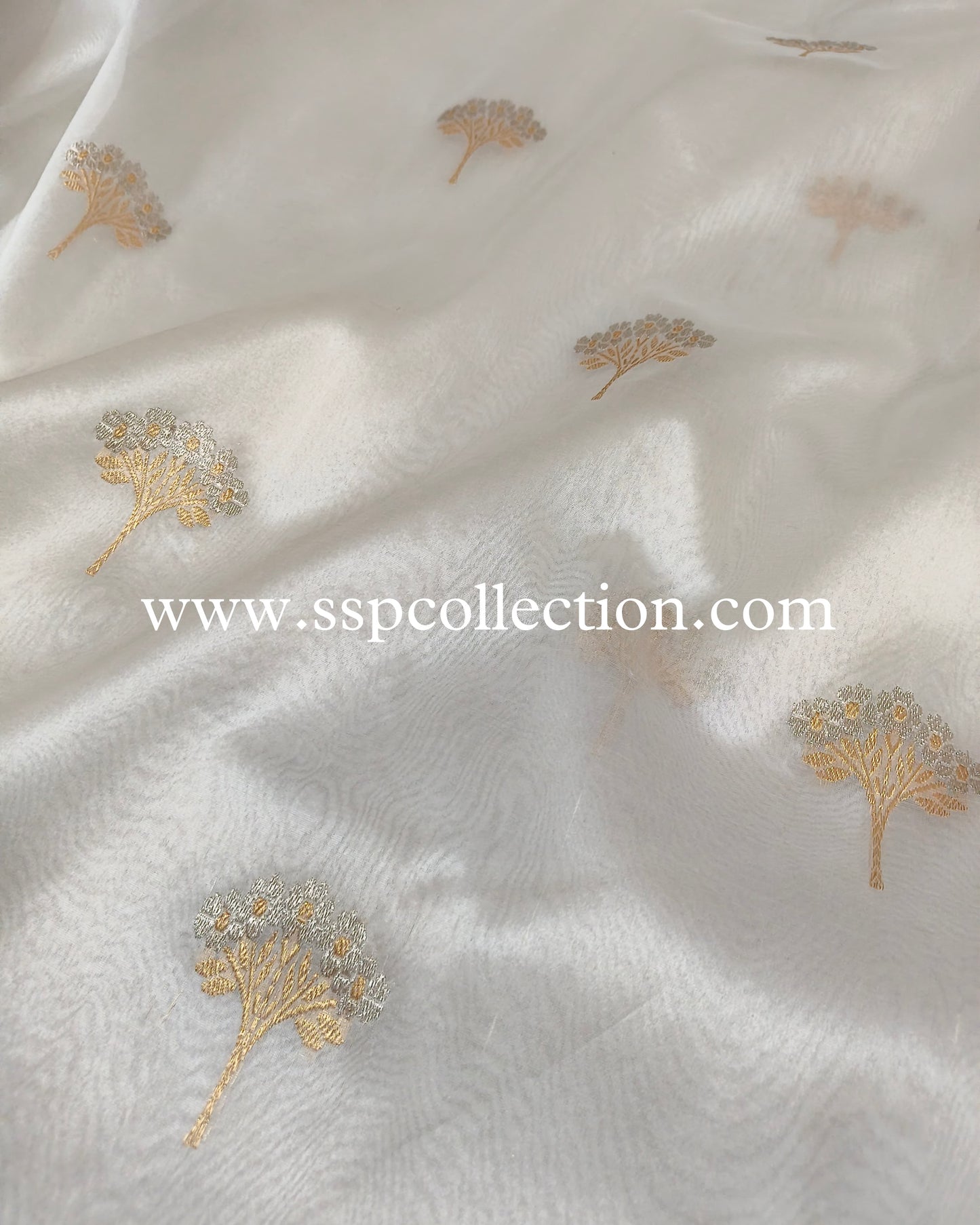 White Pure Kora Silk Banarasi Saree