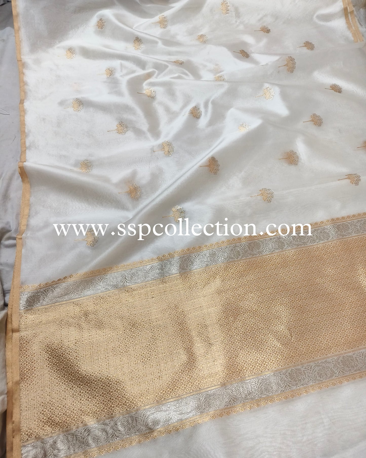 White Pure Kora Silk Banarasi Saree