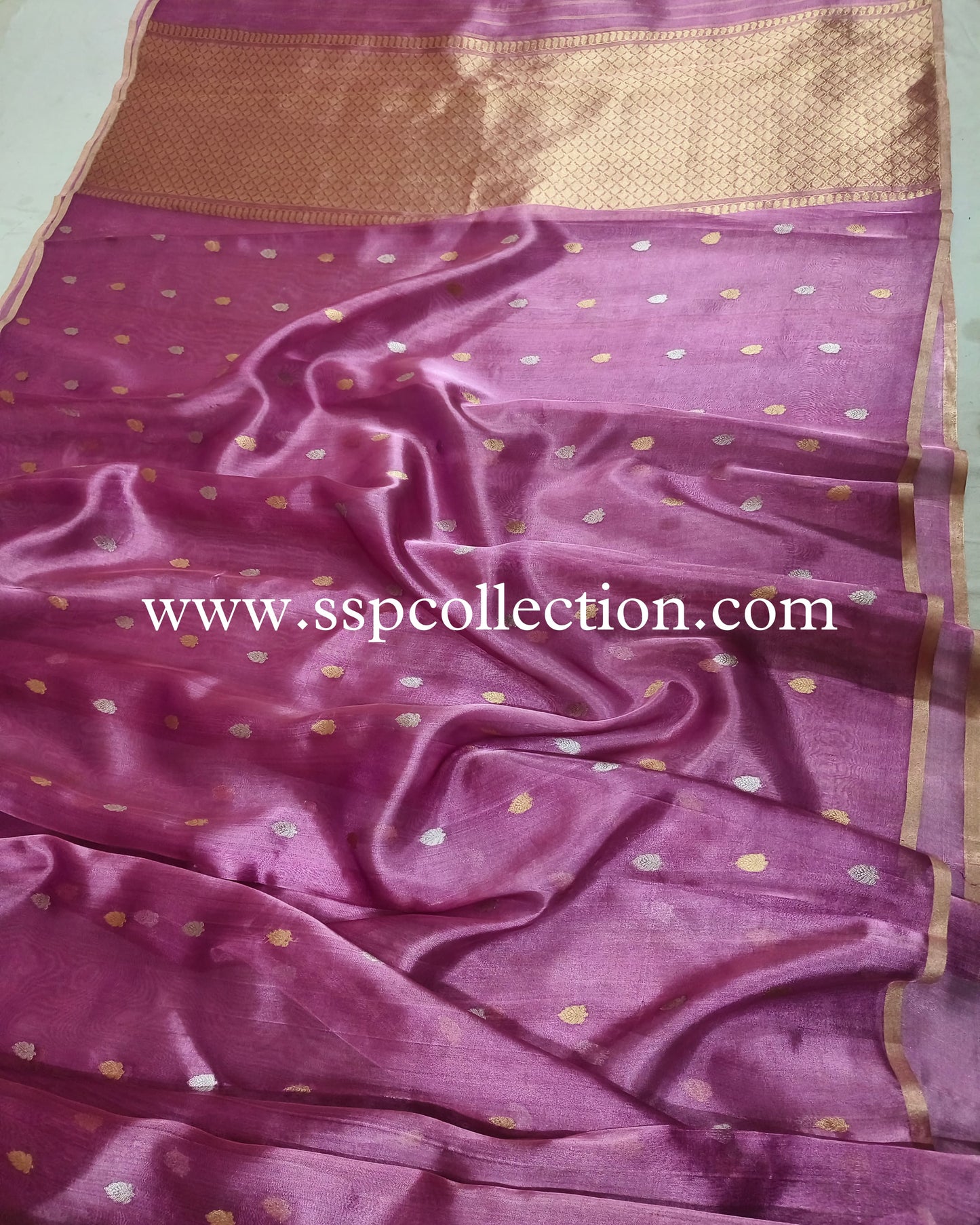 Onion-Pink Pure Tissue Silk Banarasi Saree