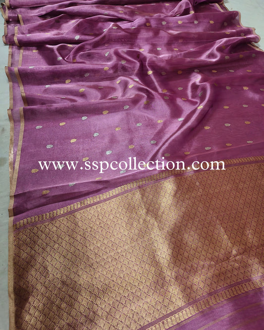 Onion-Pink Pure Tissue Silk Banarasi Saree