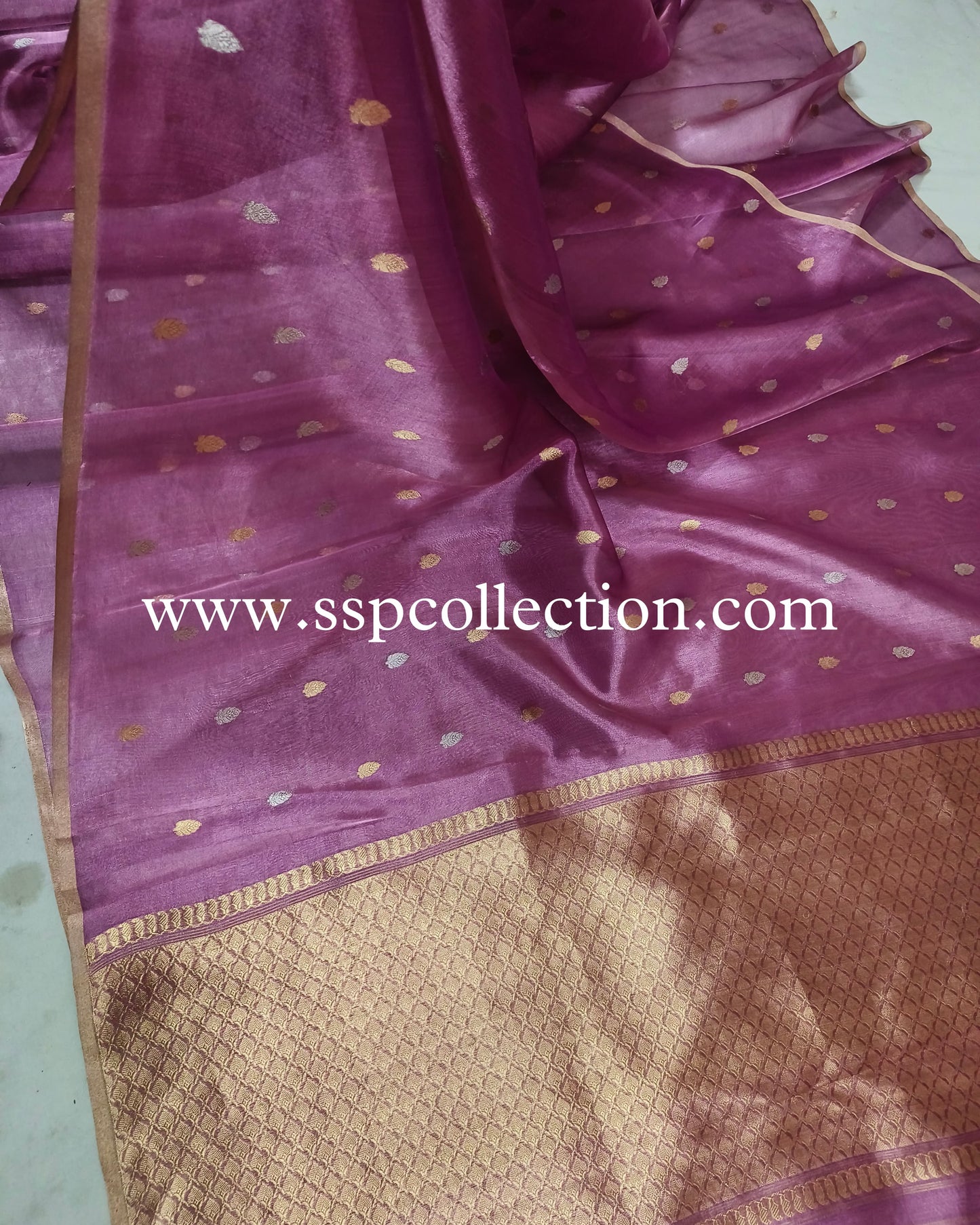 Onion-Pink Pure Tissue Silk Banarasi Saree