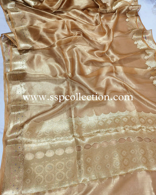 Mustard-Yellow Pure Tissue Silk Banarasi Saree