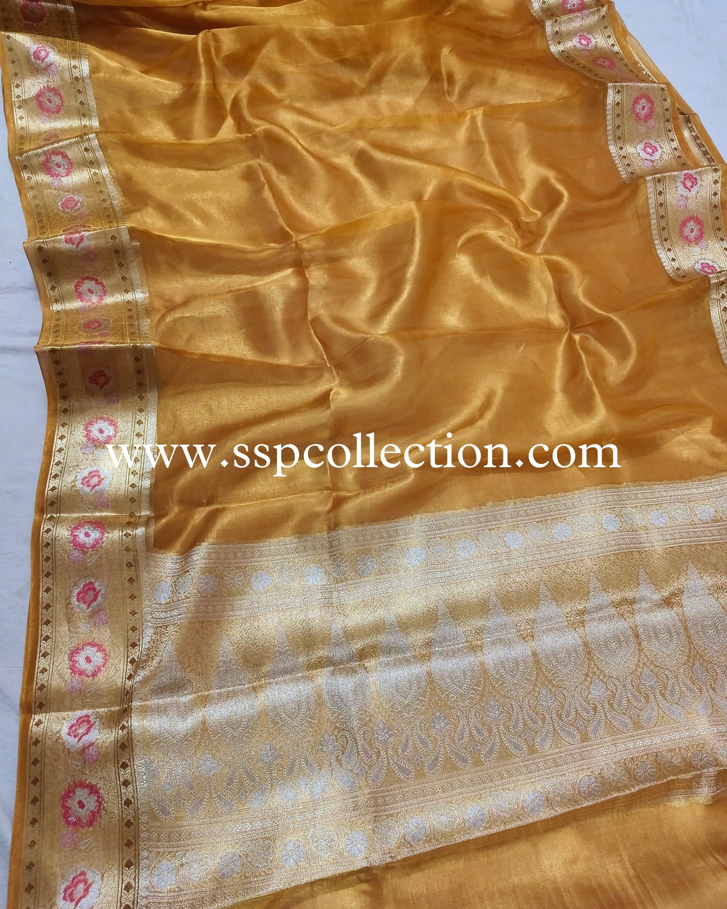 Orange Paithani Pure Tissue Silk Banarasi Saree
