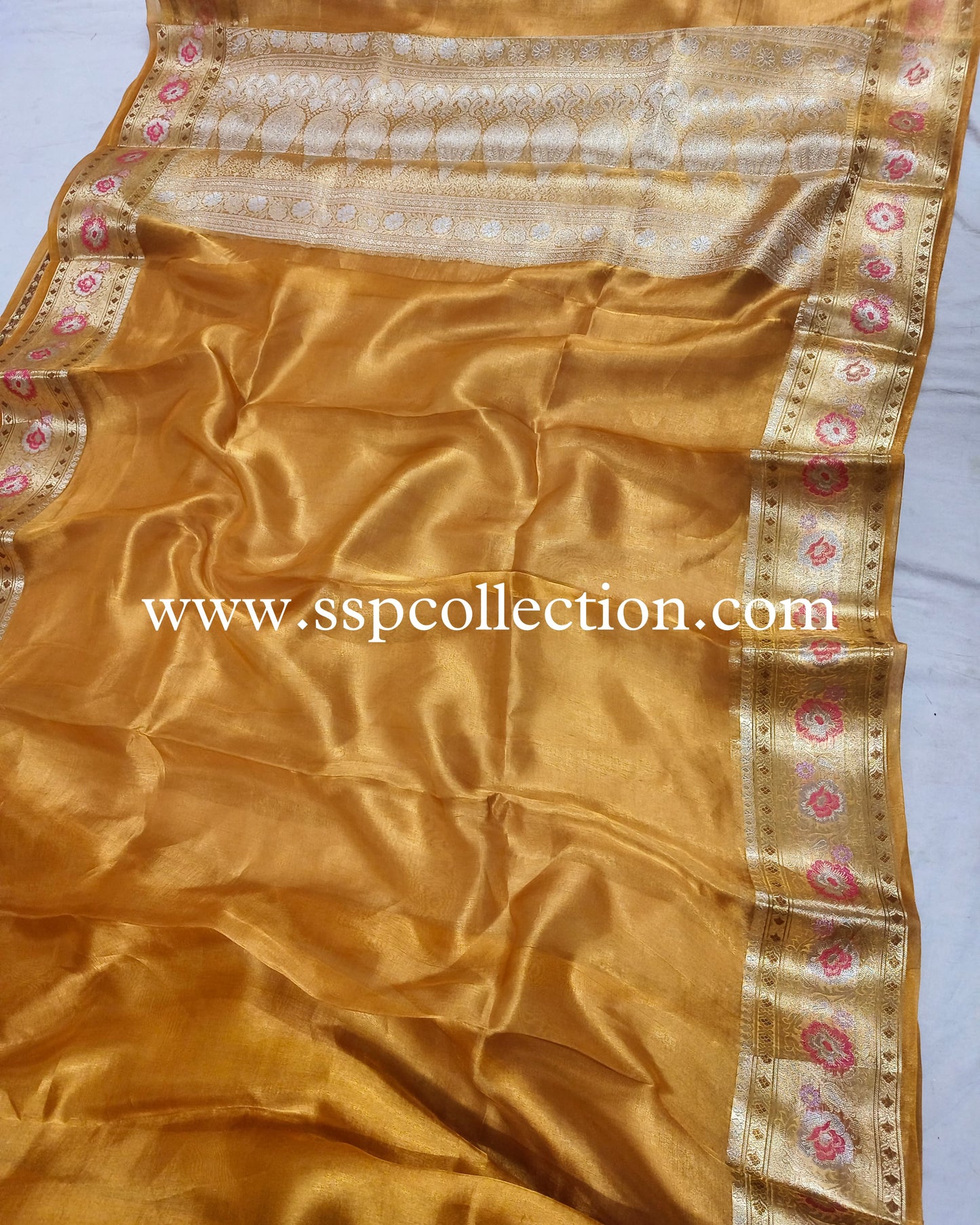 Orange Paithani Pure Tissue Silk Banarasi Saree