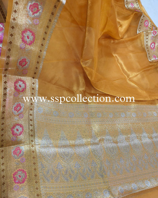 Orange Paithani Pure Tissue Silk Banarasi Saree