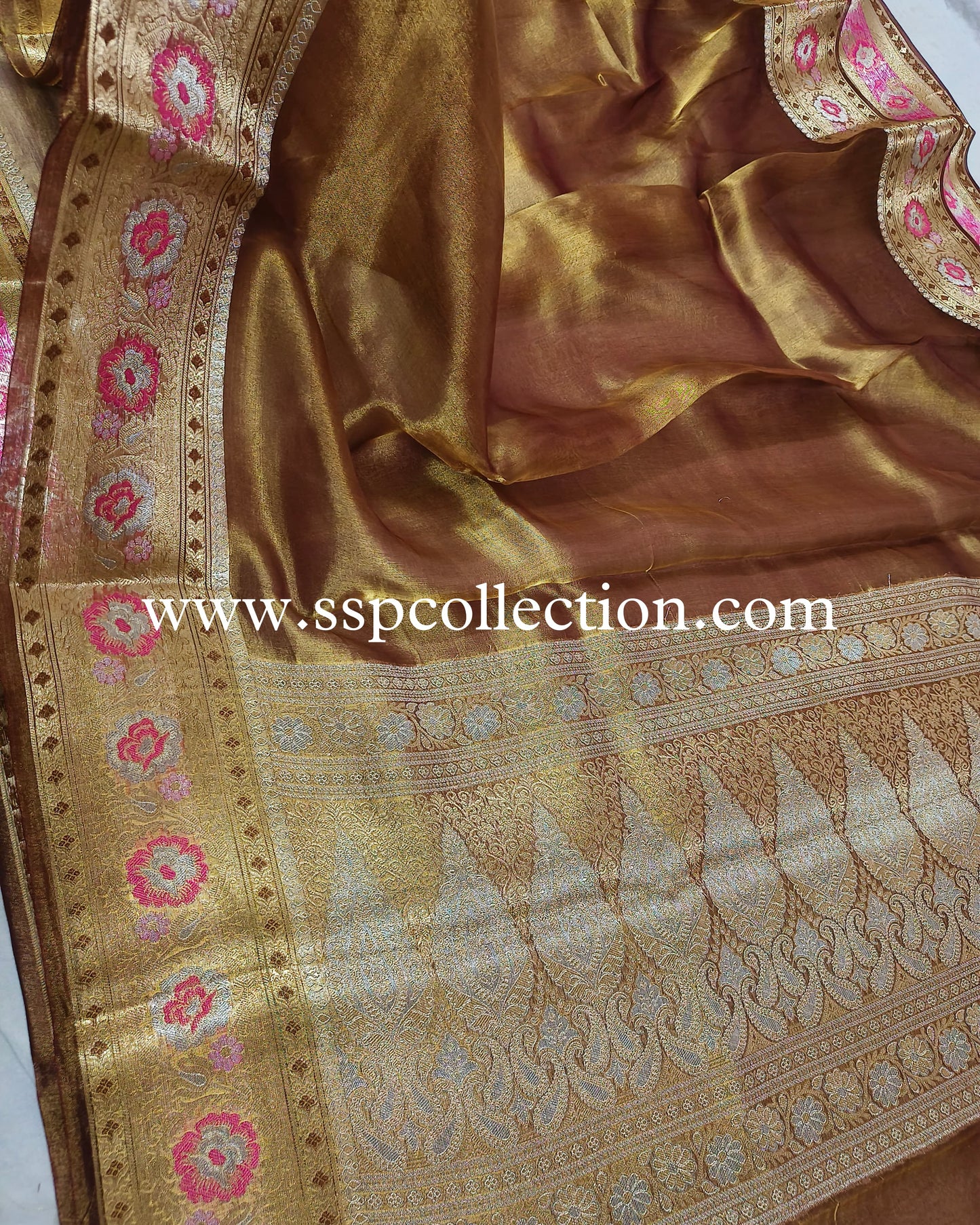 Bronze Paithani Pure Tissue Silk Banarasi Saree