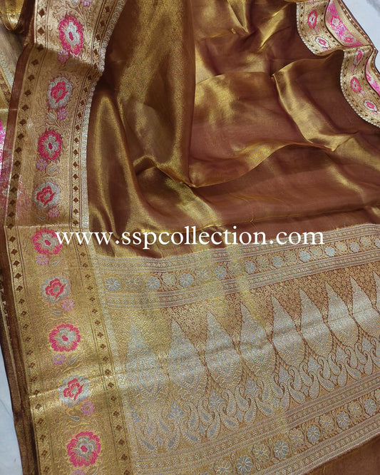 Bronze Paithani Pure Tissue Silk Banarasi Saree