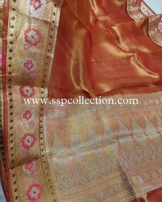 Red Paithani Pure Tissue Silk Banarasi Saree