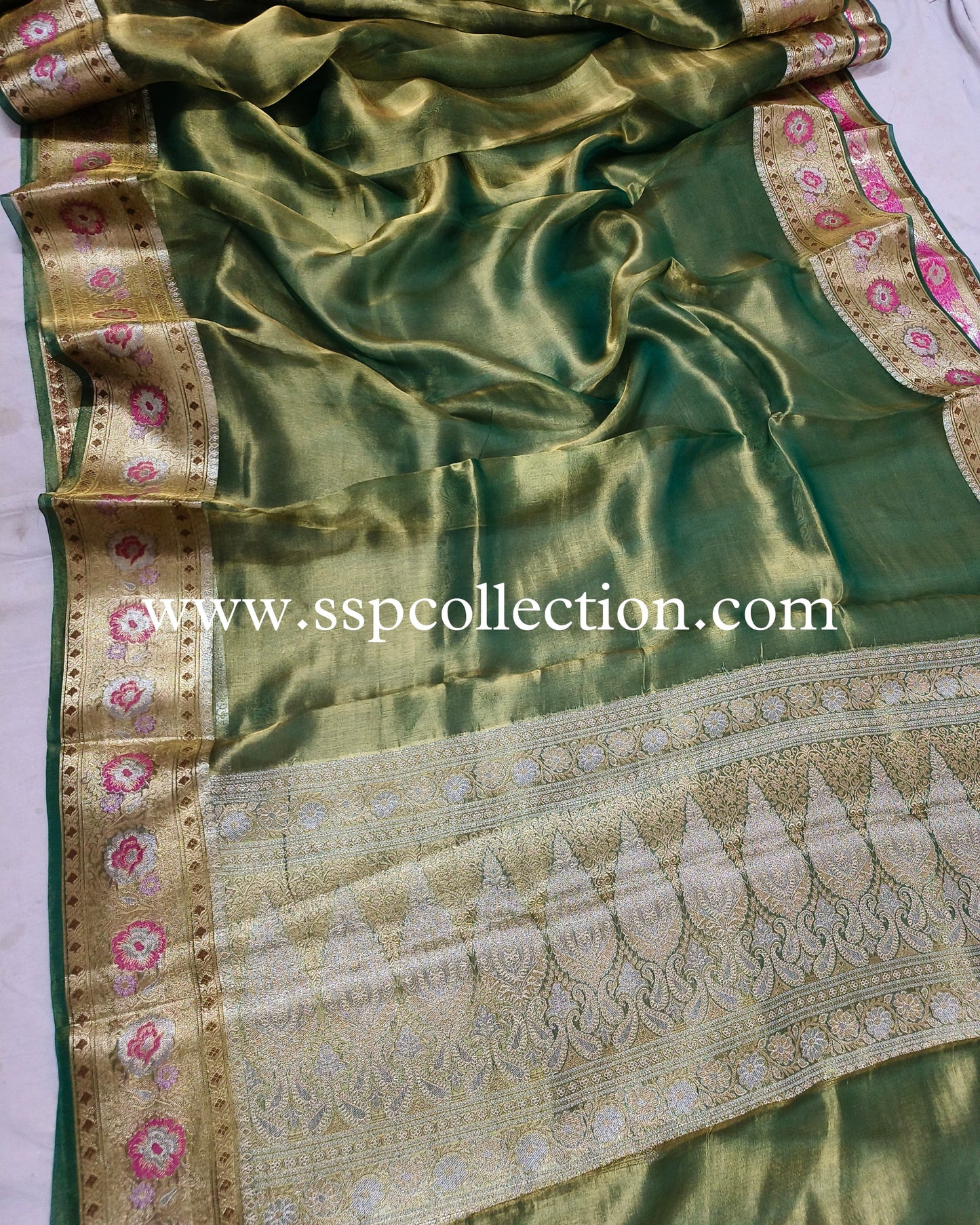 Green Paithani Pure Tissue Silk Banarasi Saree