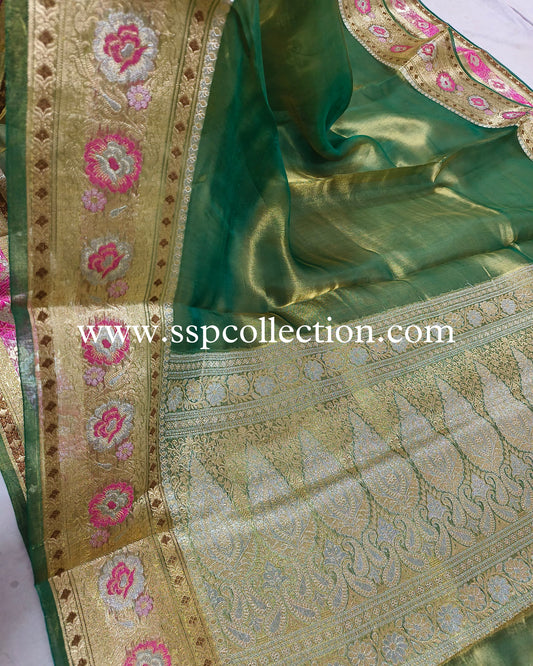 Green Paithani Pure Tissue Silk Banarasi Saree