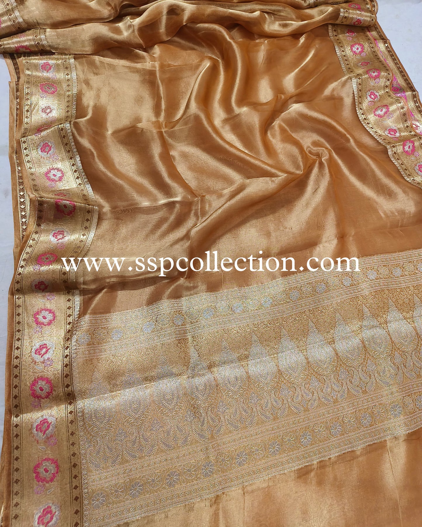 Mustard Paithani Pure Tissue Silk Banarasi Saree