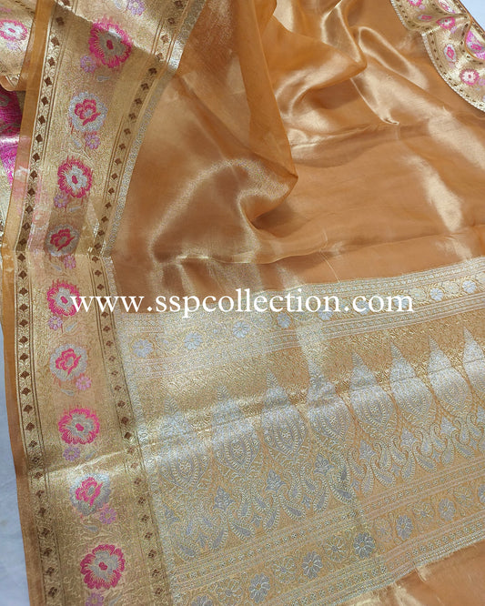 Mustard Paithani Pure Tissue Silk Banarasi Saree