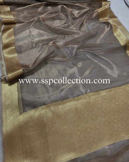 Coffee-Brown Pure Tissue Silk Banarasi Saree