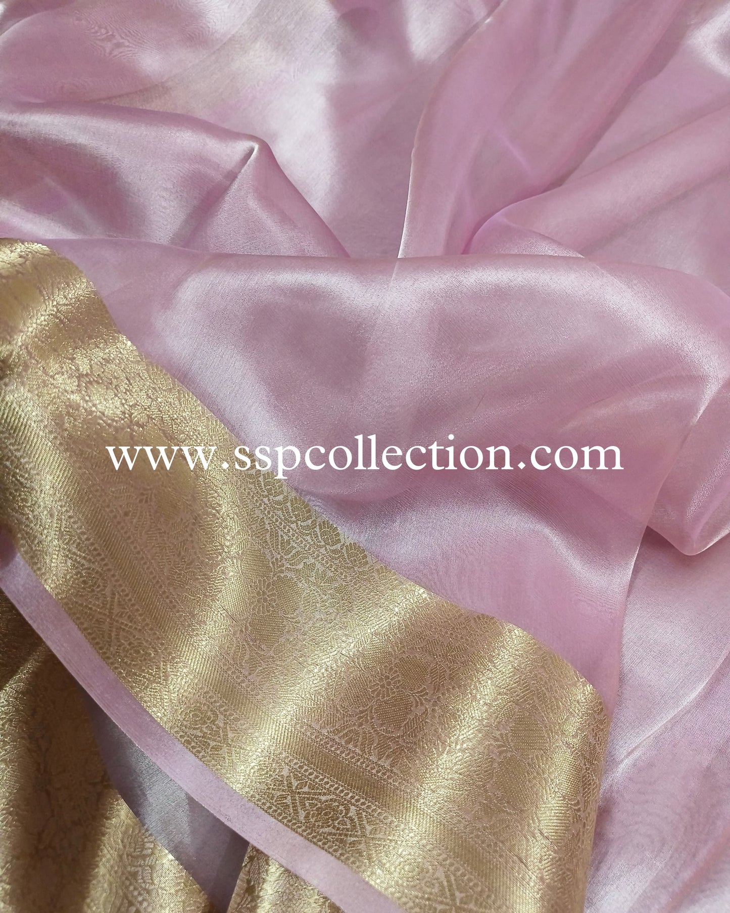 Baby-Pink Pure Tissue Silk Banarasi Saree