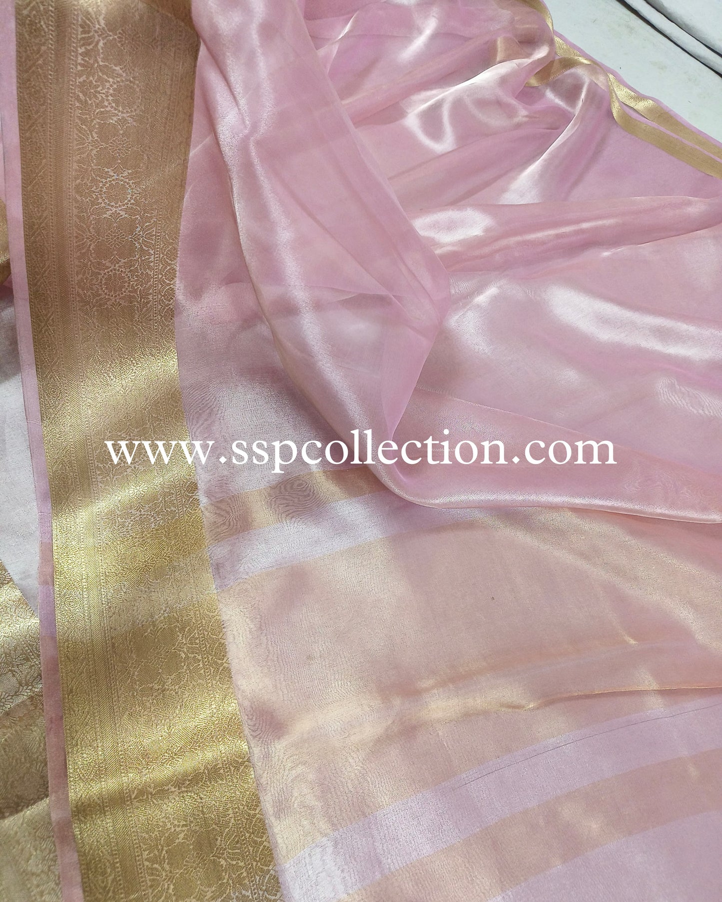 Baby-Pink Pure Tissue Silk Banarasi Saree