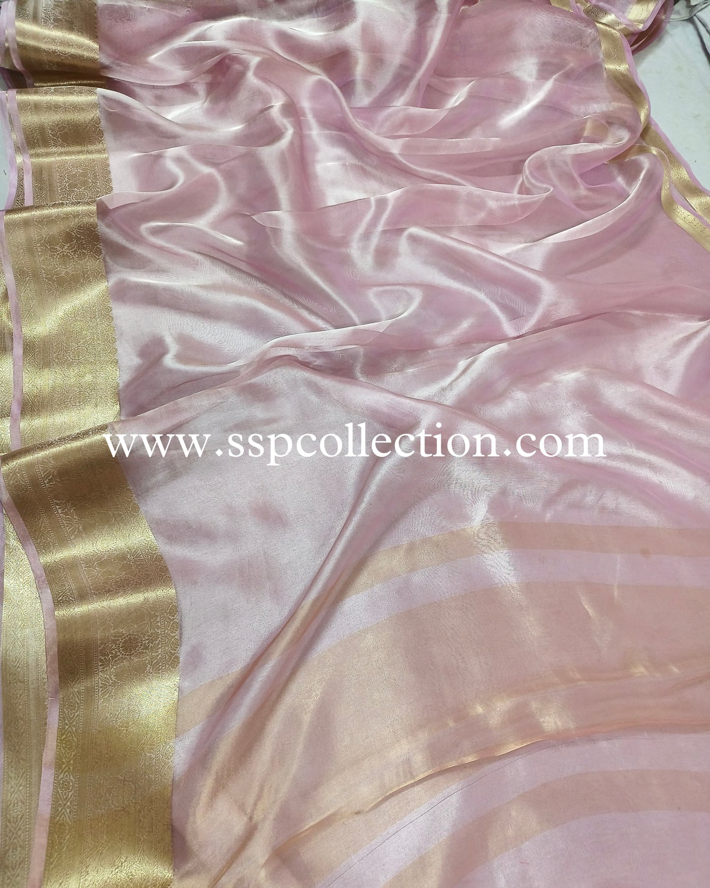 Baby-Pink Pure Tissue Silk Banarasi Saree