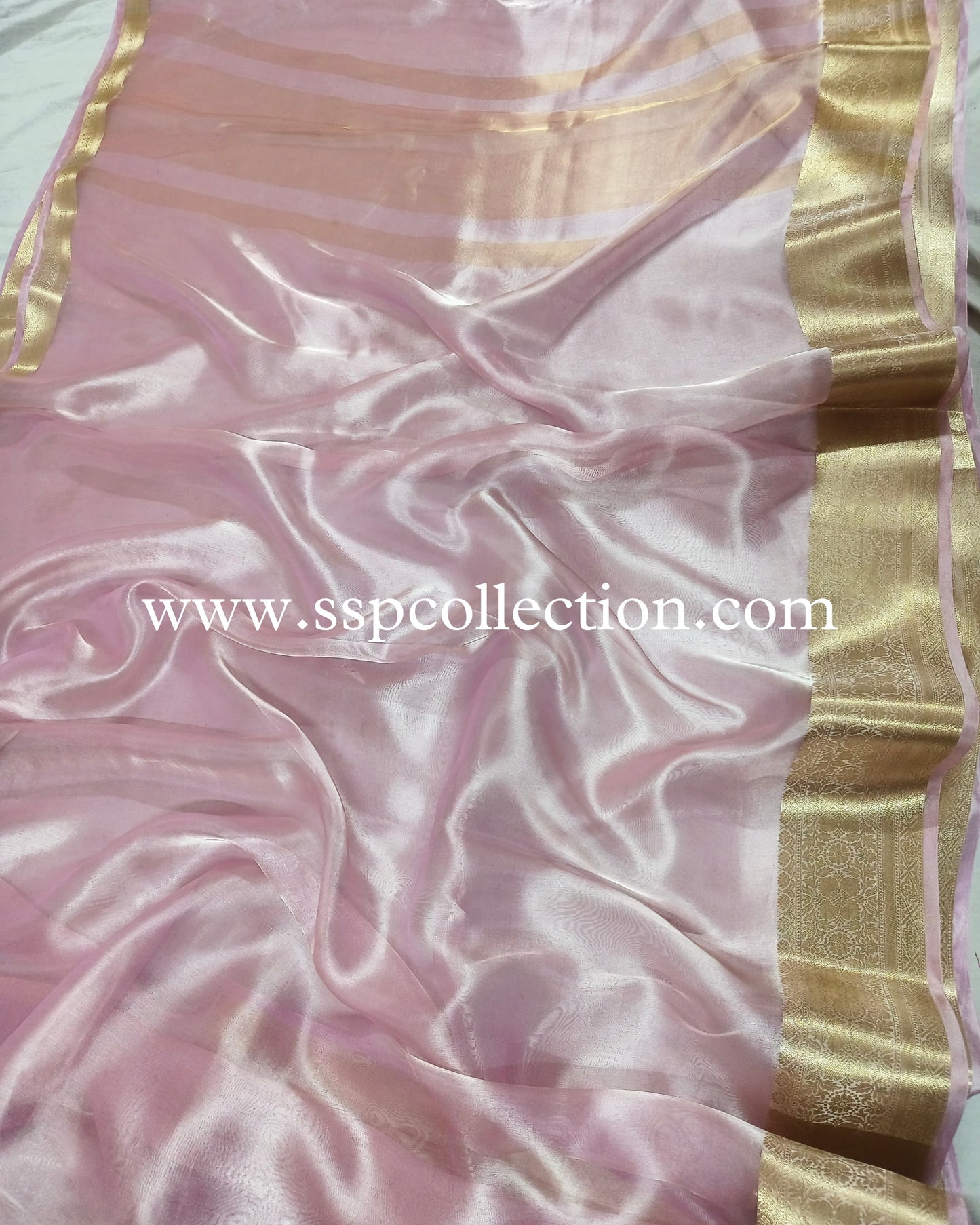 Baby-Pink Pure Tissue Silk Banarasi Saree