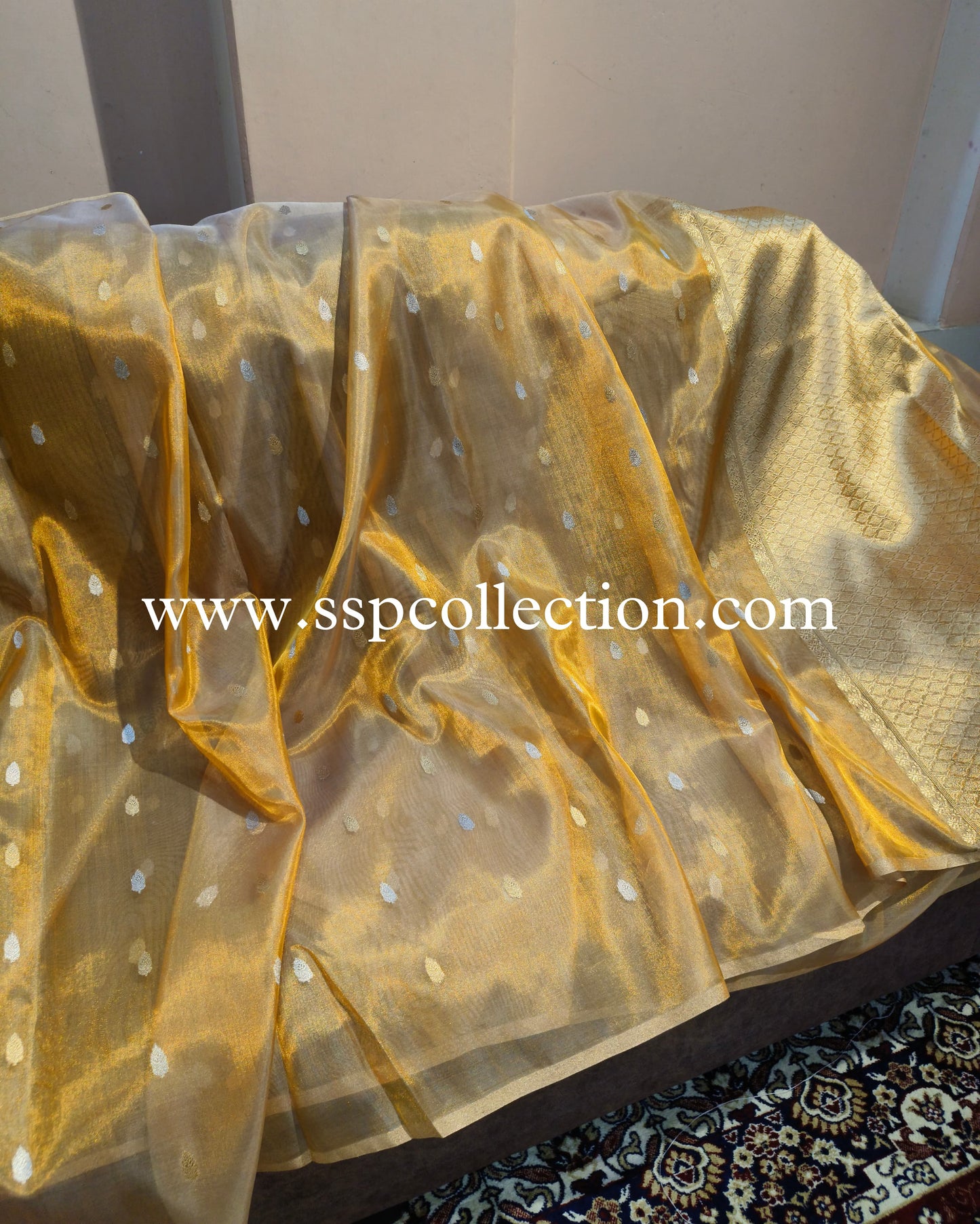 Yellow-Gold Pure Tissue Silk Banarasi Saree