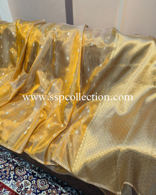 Yellow-Gold Pure Tissue Silk Banarasi Saree