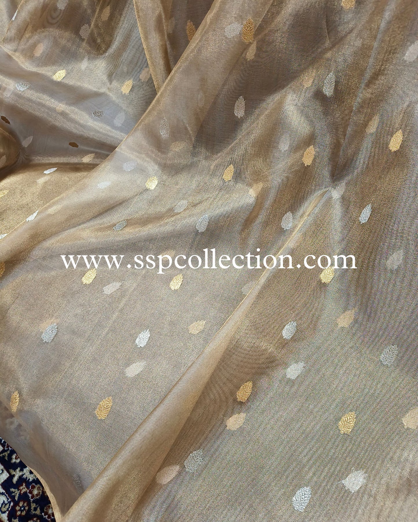 Beige-Gold Pure Tissue Silk Banarasi Saree