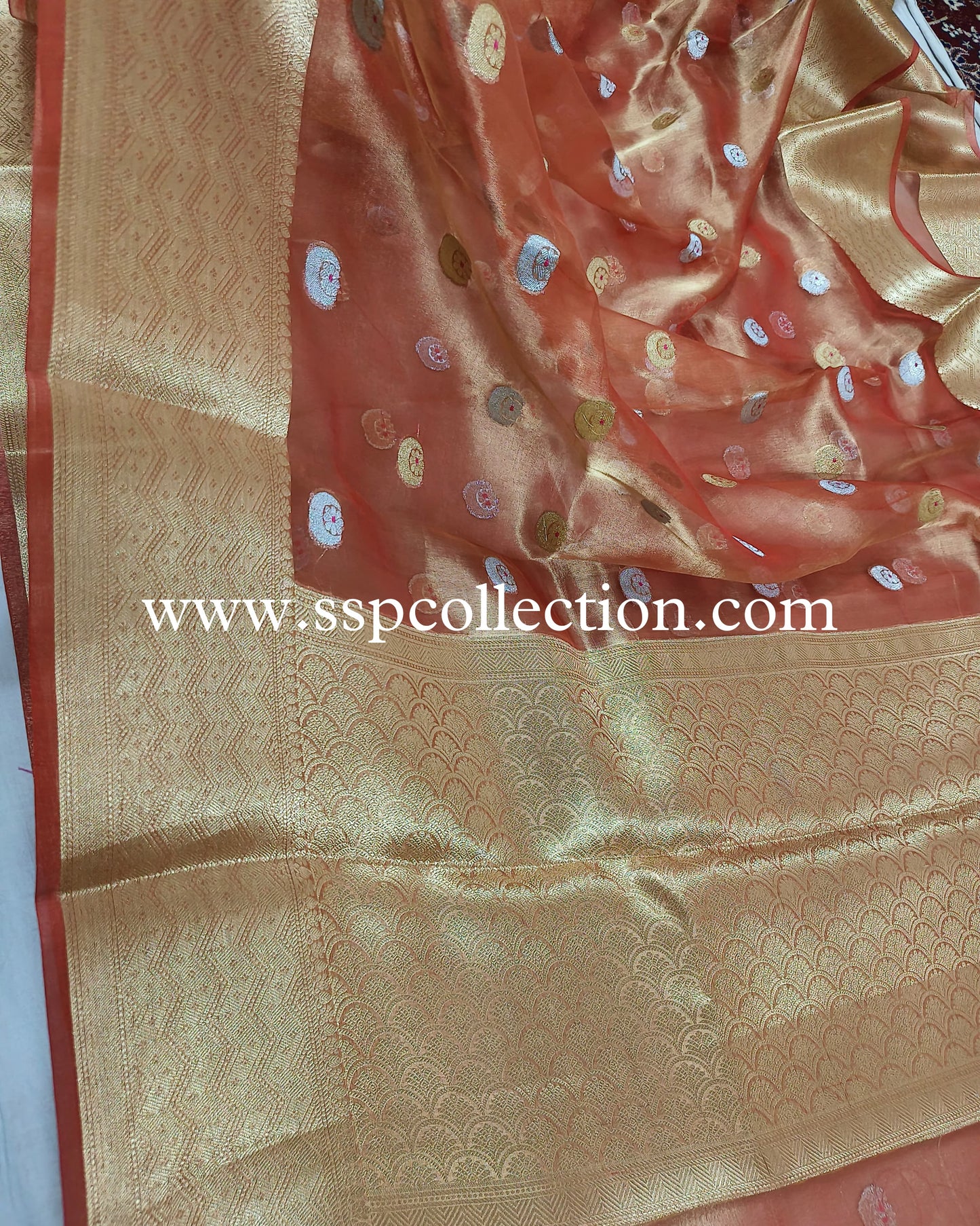 Rust Pure Tissue Silk Chand-Tara Banarasi Saree