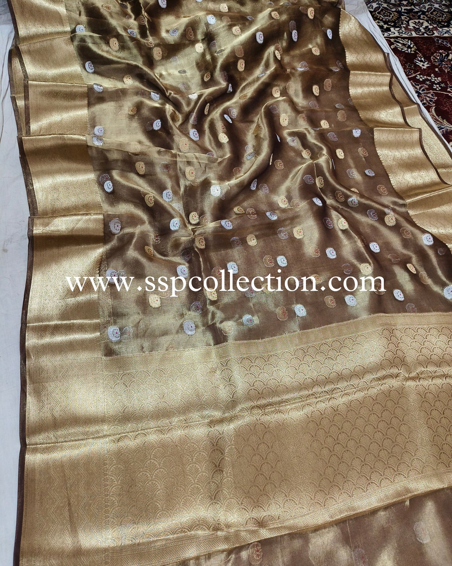 Metallic-Bronze Pure Tissue Silk Chand-Tara Banarasi Saree