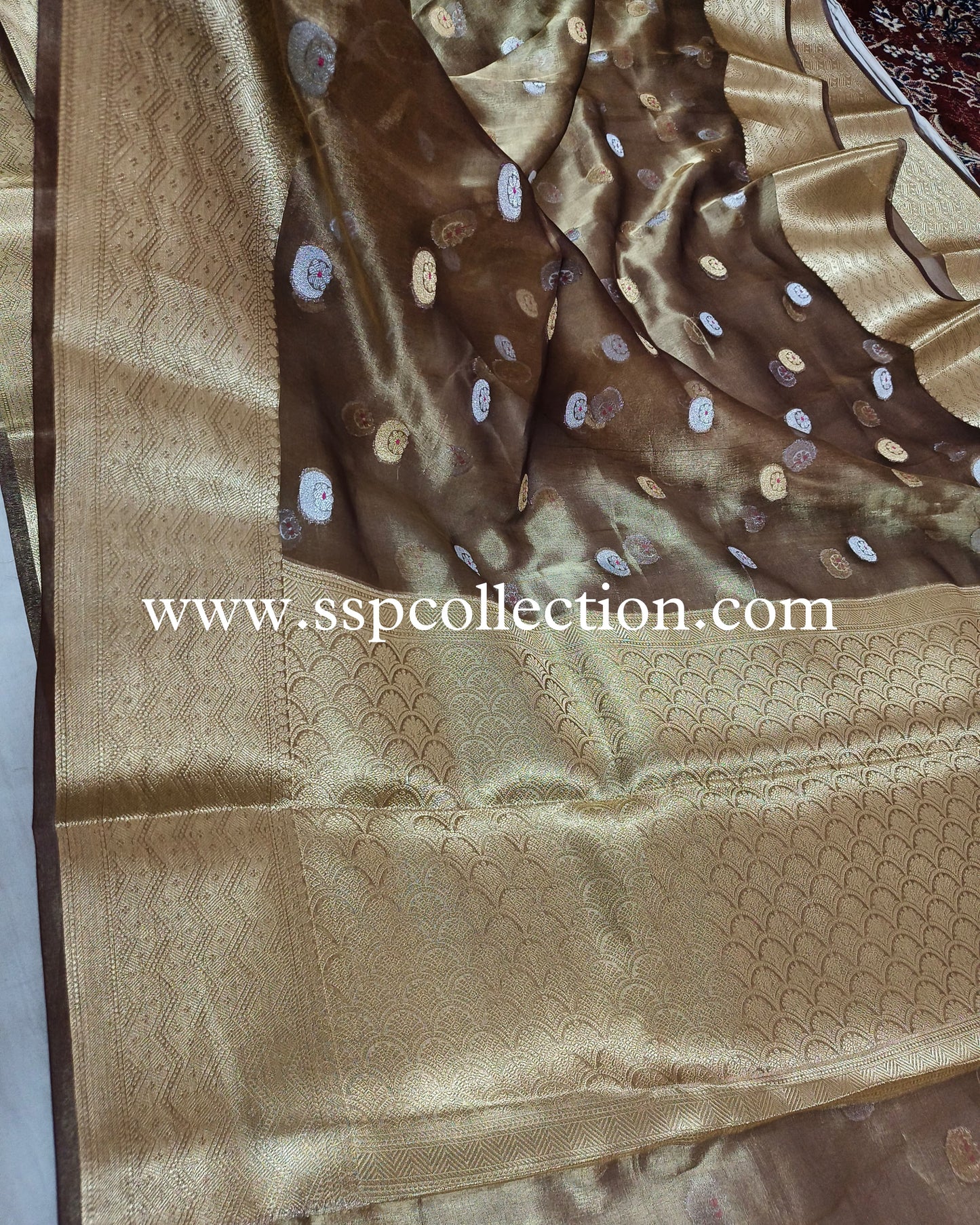Metallic-Bronze Pure Tissue Silk Chand-Tara Banarasi Saree