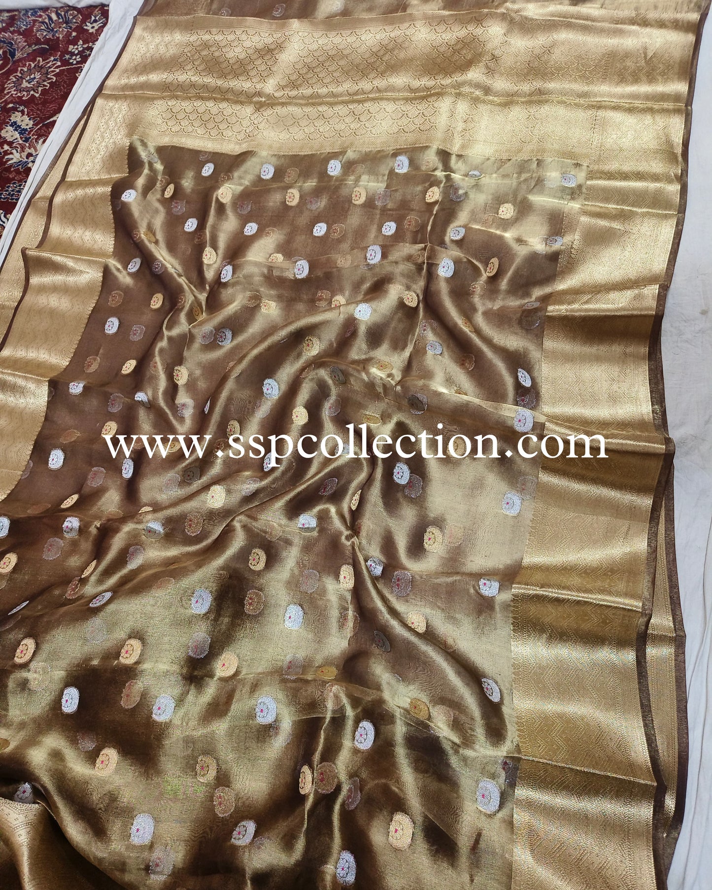 Metallic-Bronze Pure Tissue Silk Chand-Tara Banarasi Saree