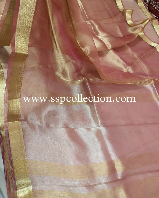 Onion-Pink Pure Tissue Silk Banarasi Saree