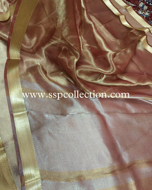 Wine Pure Tissue Silk Banarasi Saree
