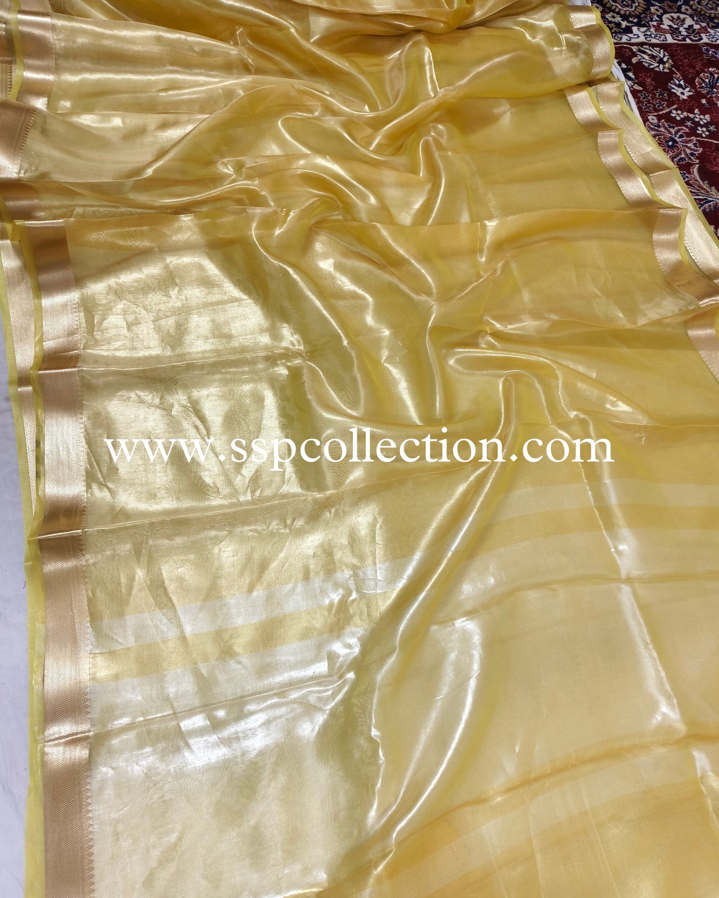 Lemon-Yellow Pure Tissue Silk Banarasi Saree
