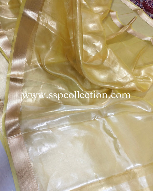 Lemon-Yellow Pure Tissue Silk Banarasi Saree