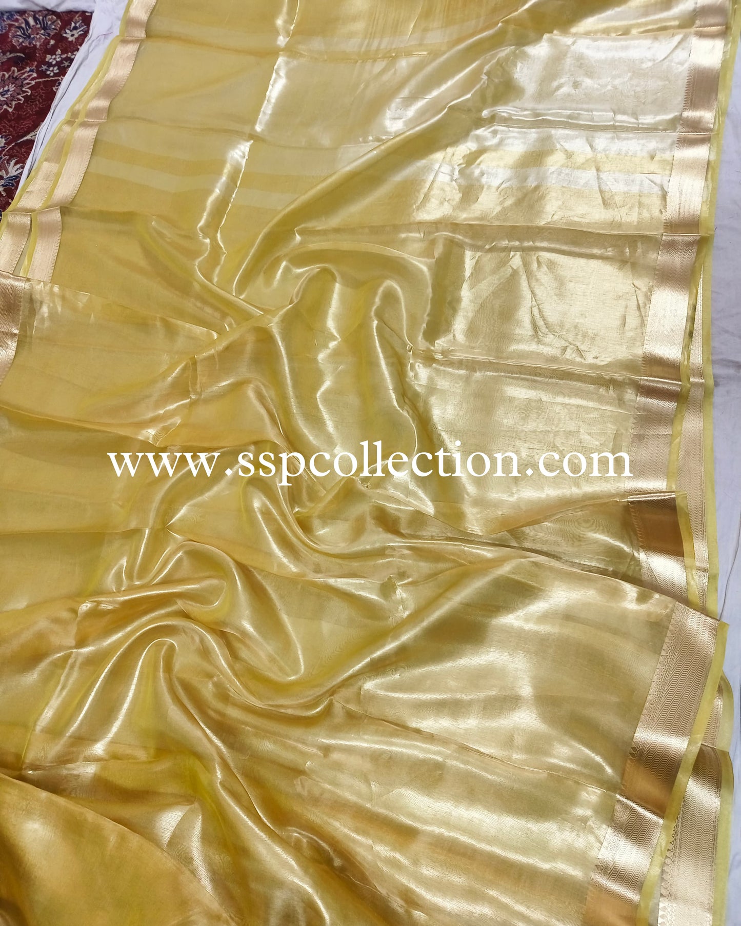 Lemon-Yellow Pure Tissue Silk Banarasi Saree