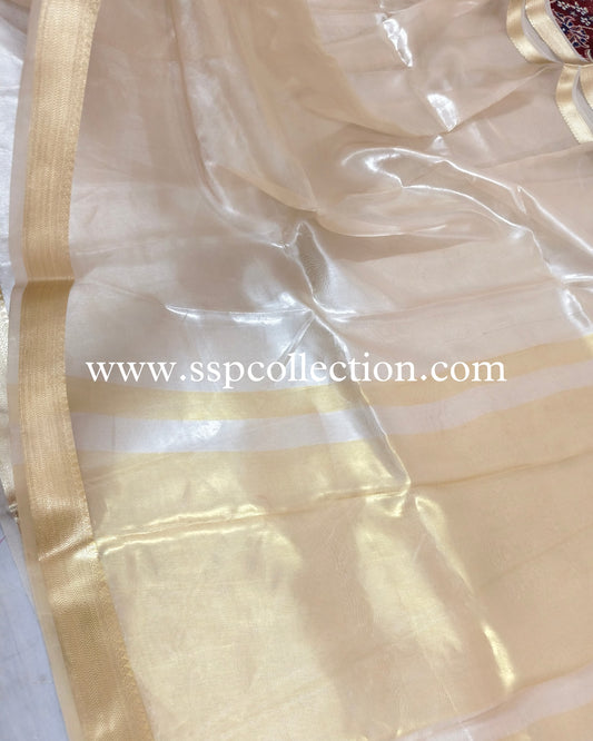 Beige Pure Tissue Silk Banarasi Saree