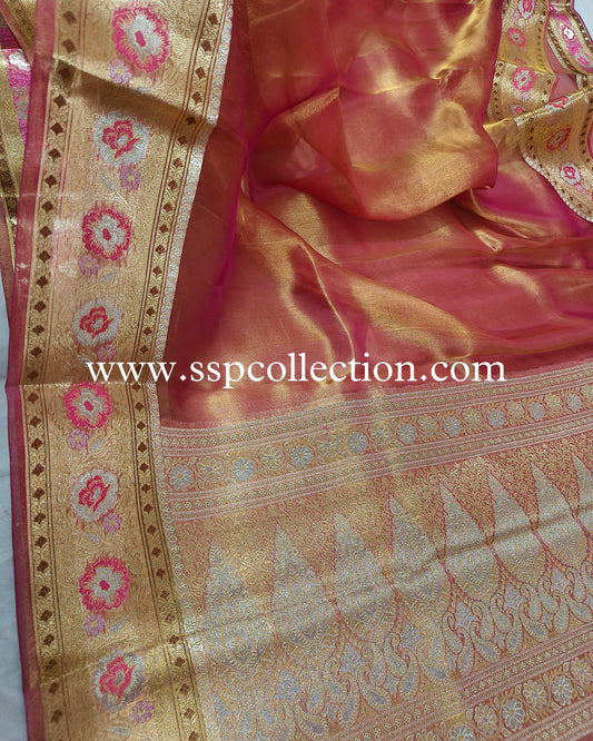 Pink Paithani Pure Tissue Silk Banarasi Saree