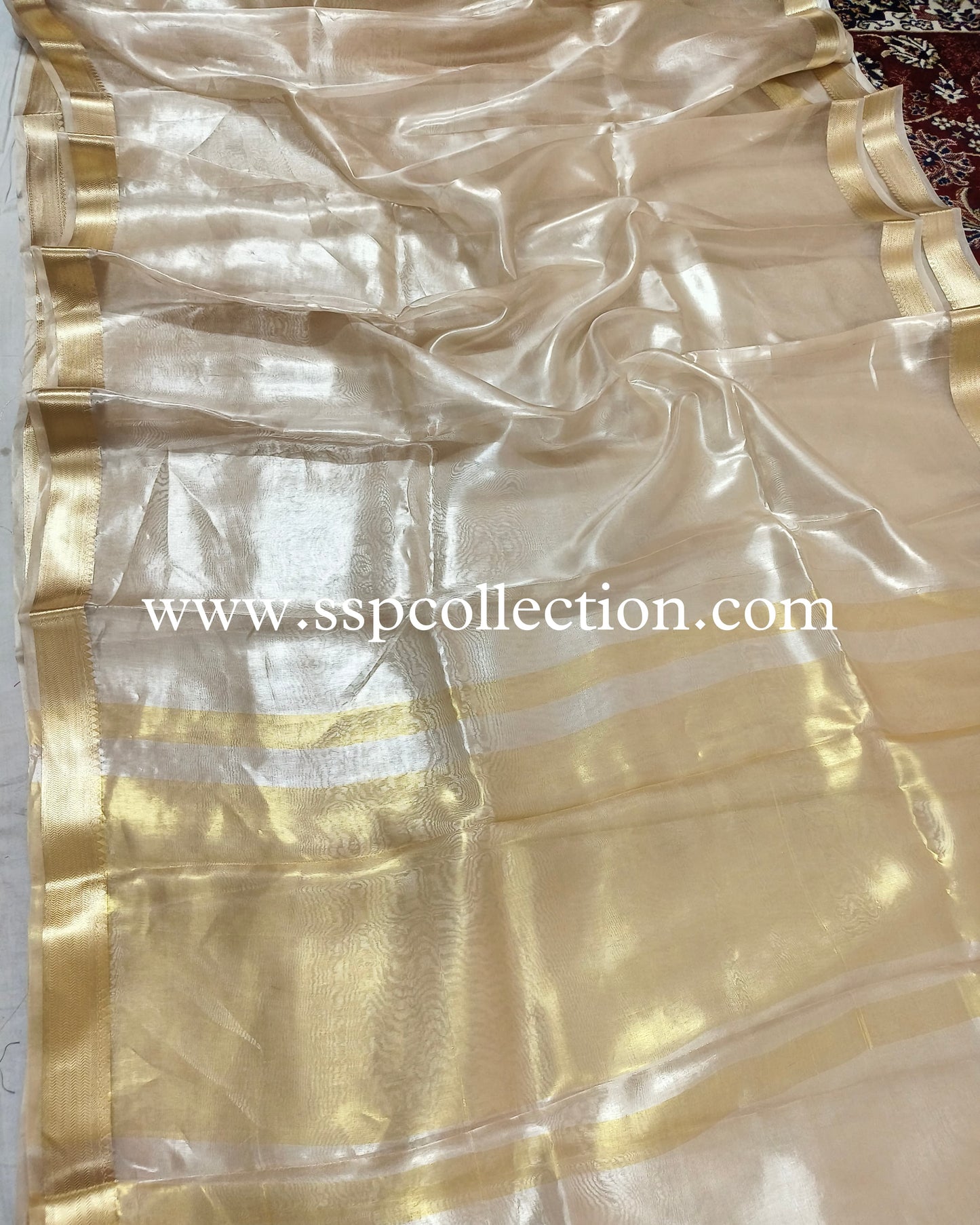 Beige Pure Tissue Silk Banarasi Saree