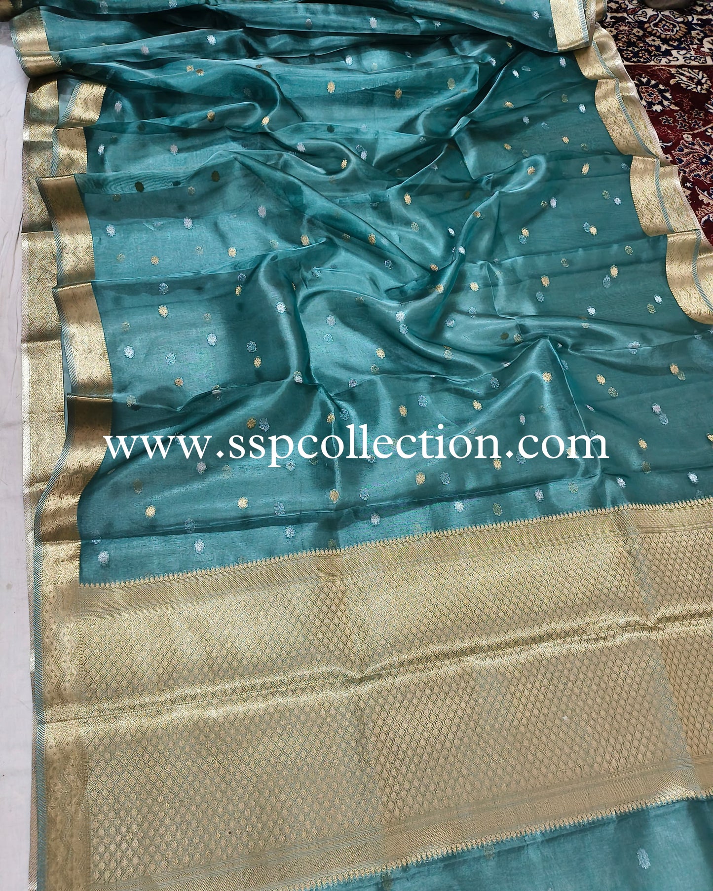 Teal Pure Tissue Silk Banarasi Saree