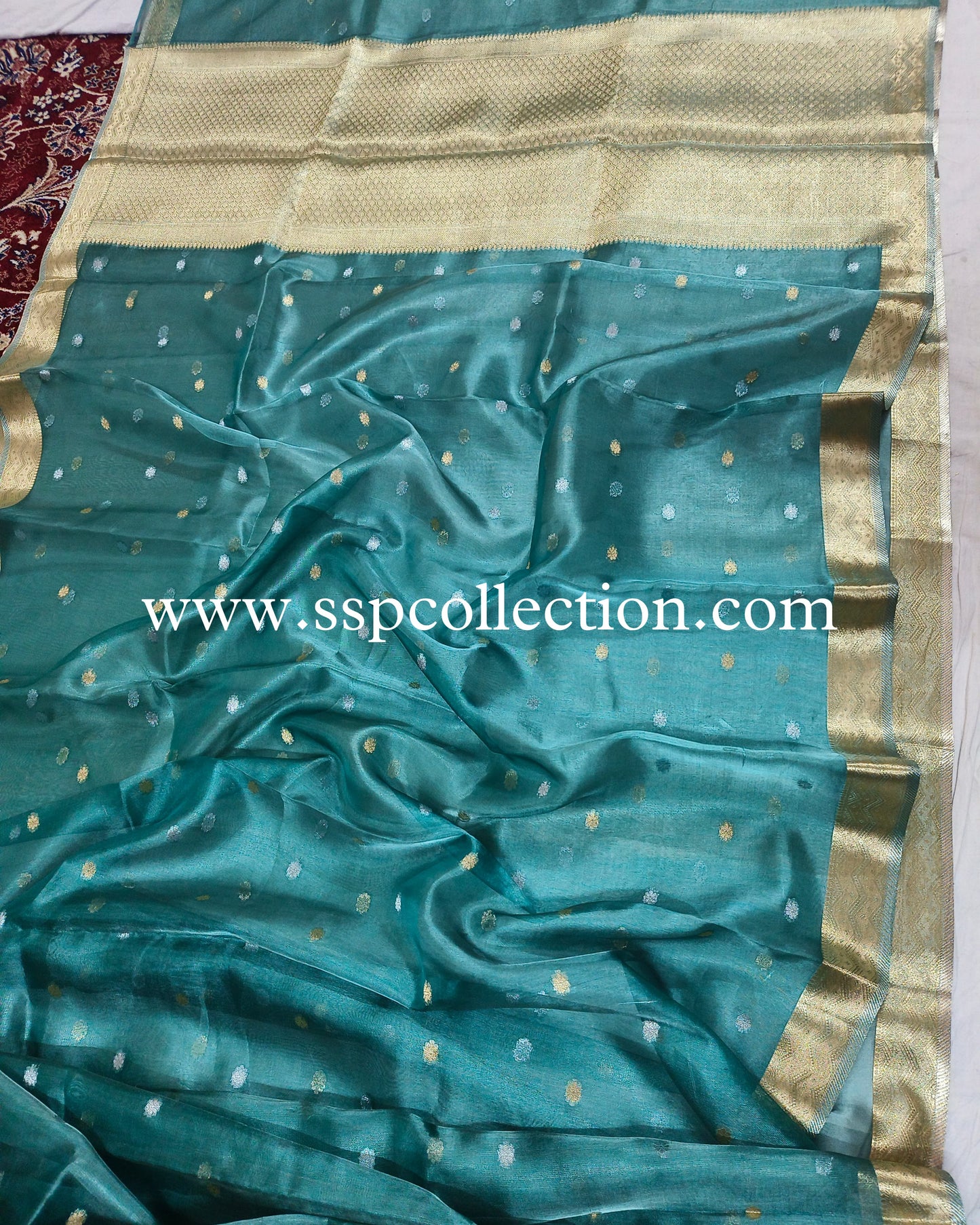 Teal Pure Tissue Silk Banarasi Saree