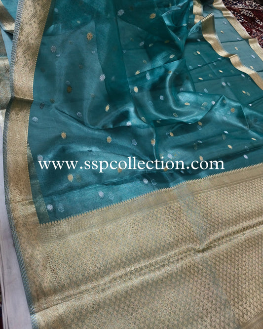 Teal Pure Tissue Silk Banarasi Saree
