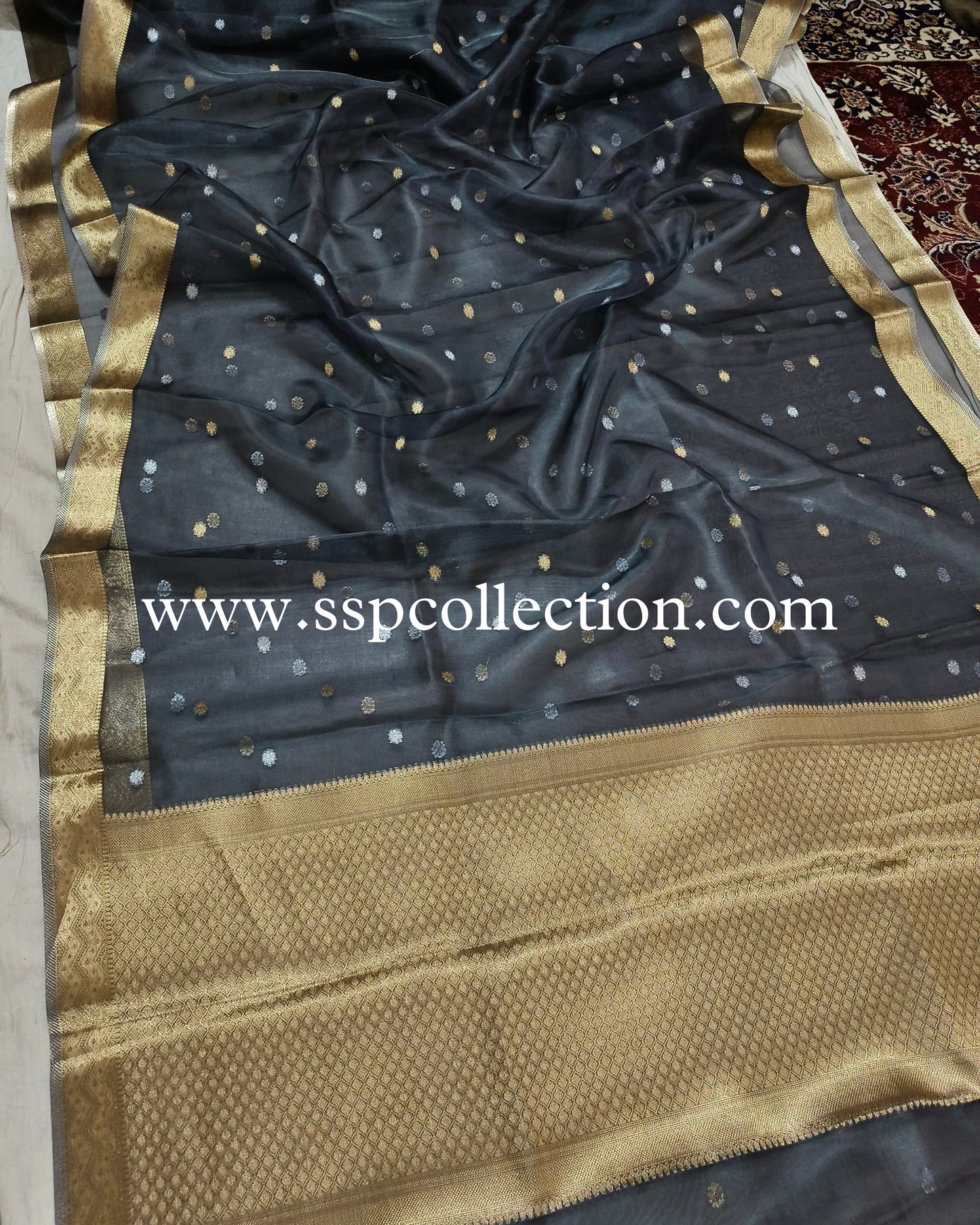 Charcoal-Gray Pure Tissue Silk Banarasi Saree
