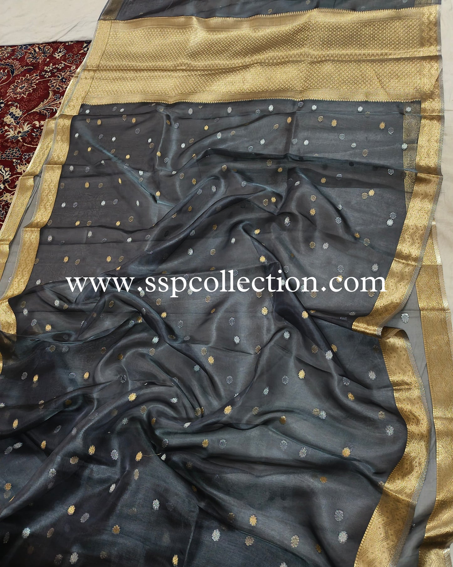 Charcoal-Gray Pure Tissue Silk Banarasi Saree