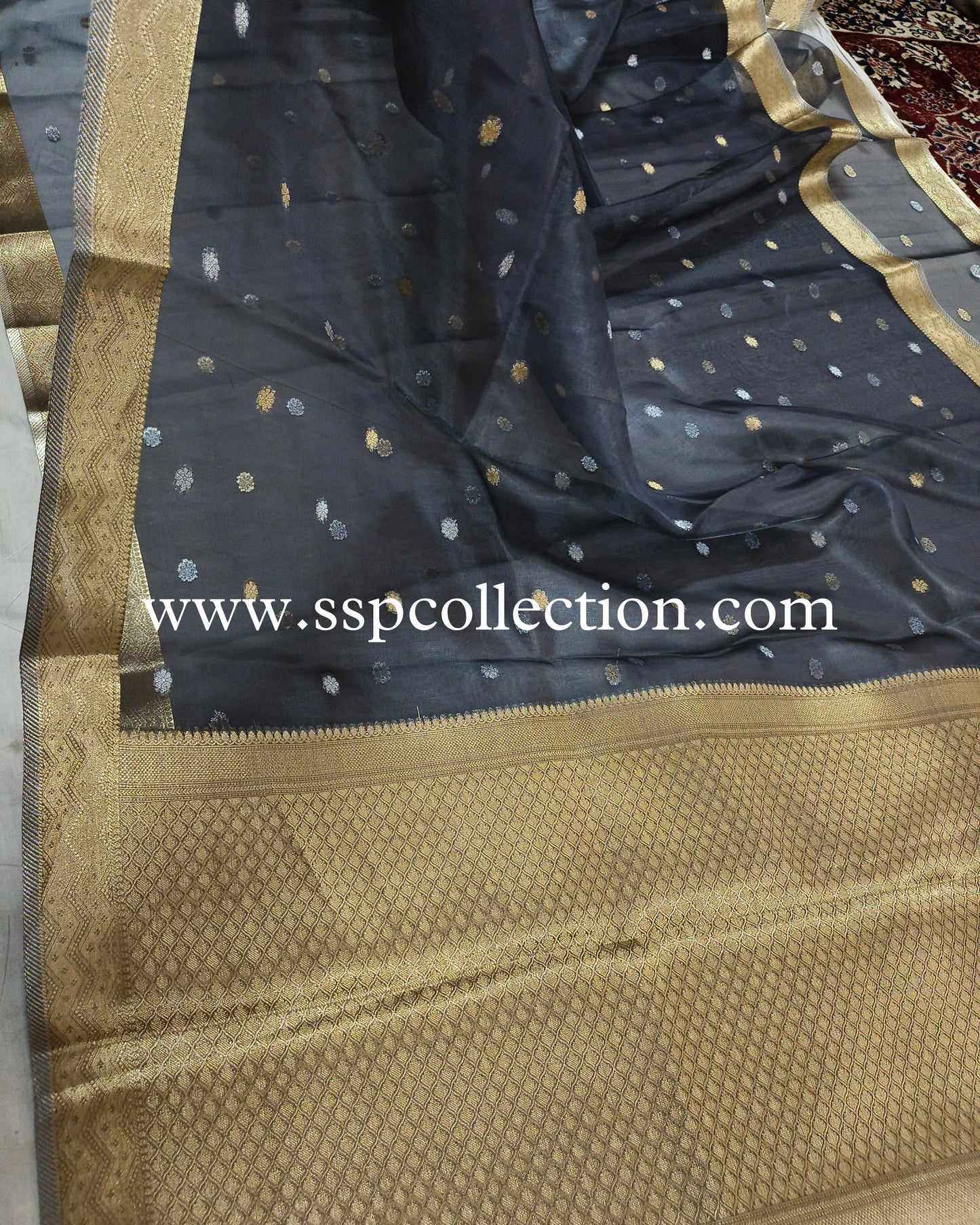 Charcoal-Gray Pure Tissue Silk Banarasi Saree