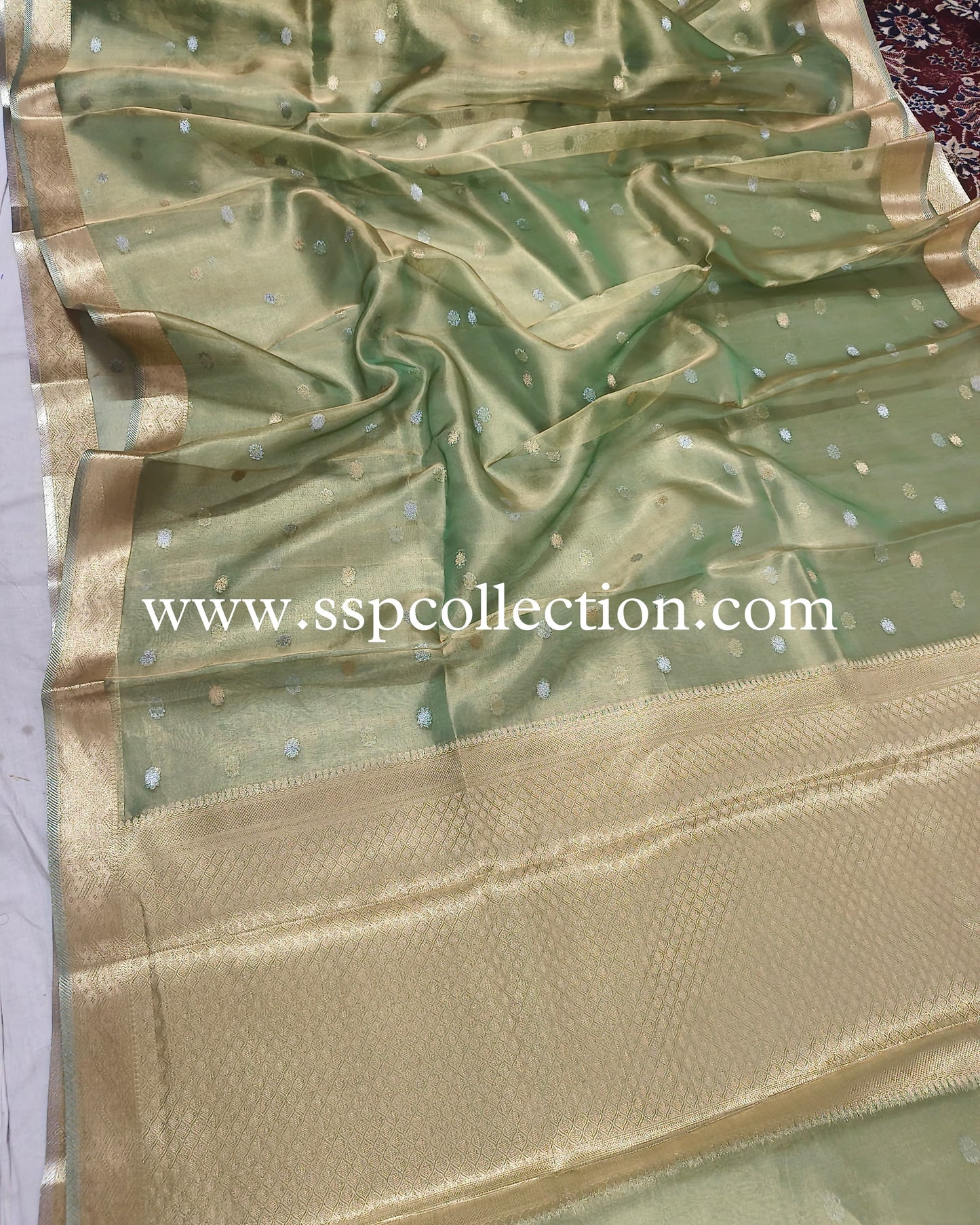 Light-Green Pure Tissue Silk Banarasi Saree