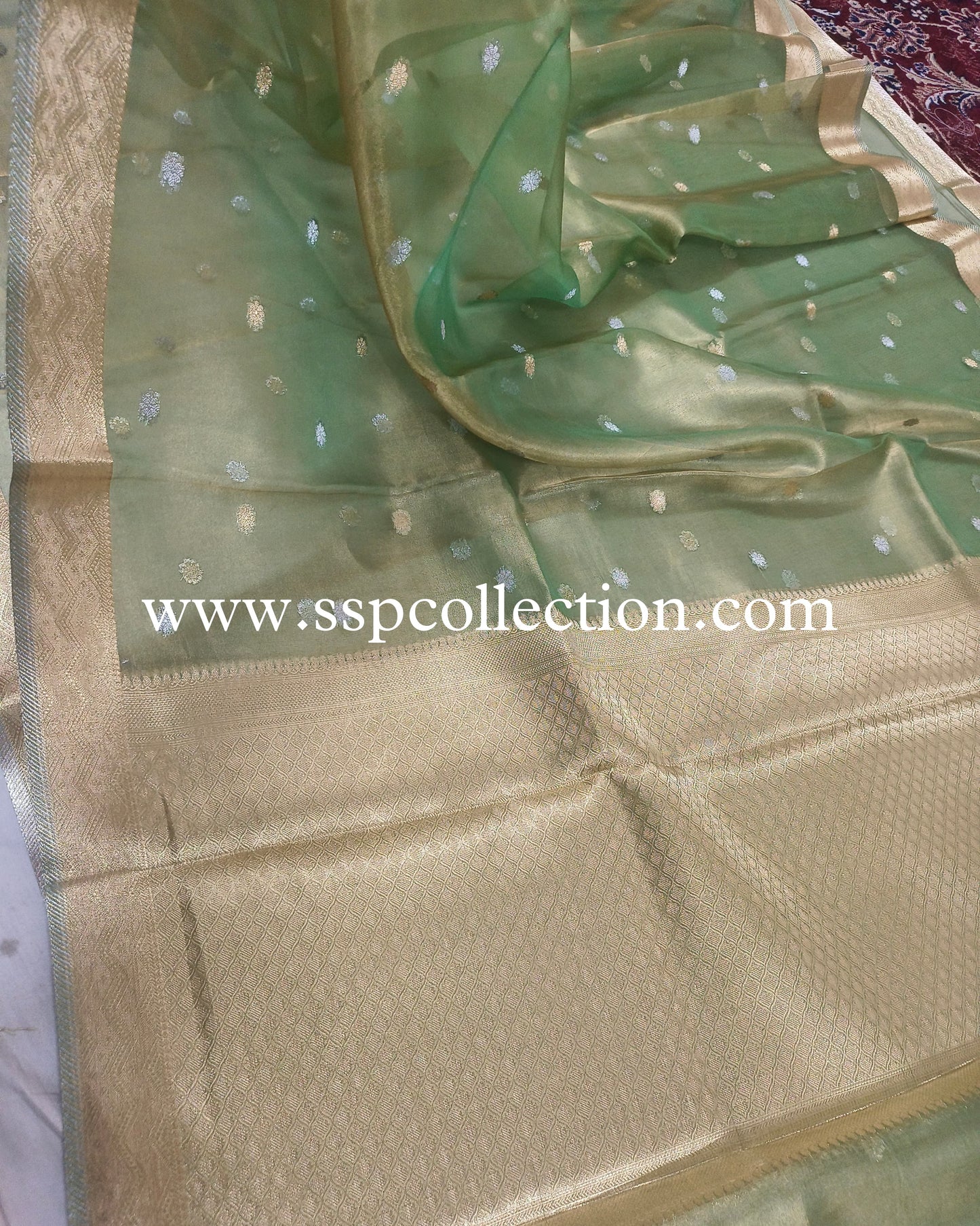 Light-Green Pure Tissue Silk Banarasi Saree