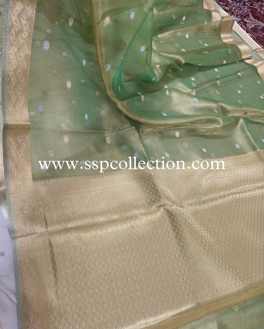Light-Green Pure Tissue Silk Banarasi Saree