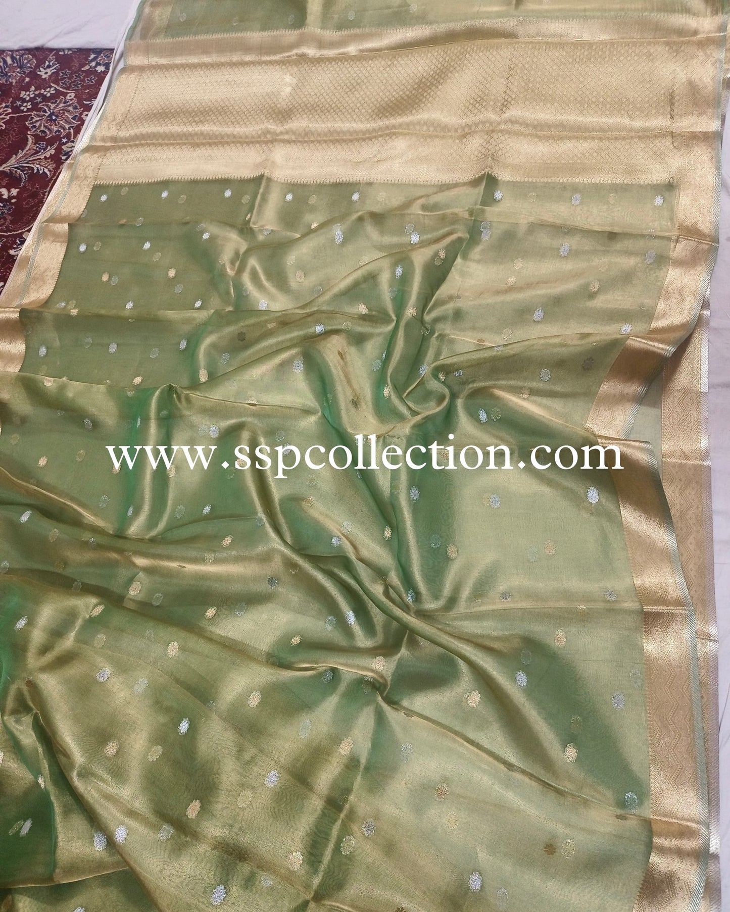 Light-Green Pure Tissue Silk Banarasi Saree